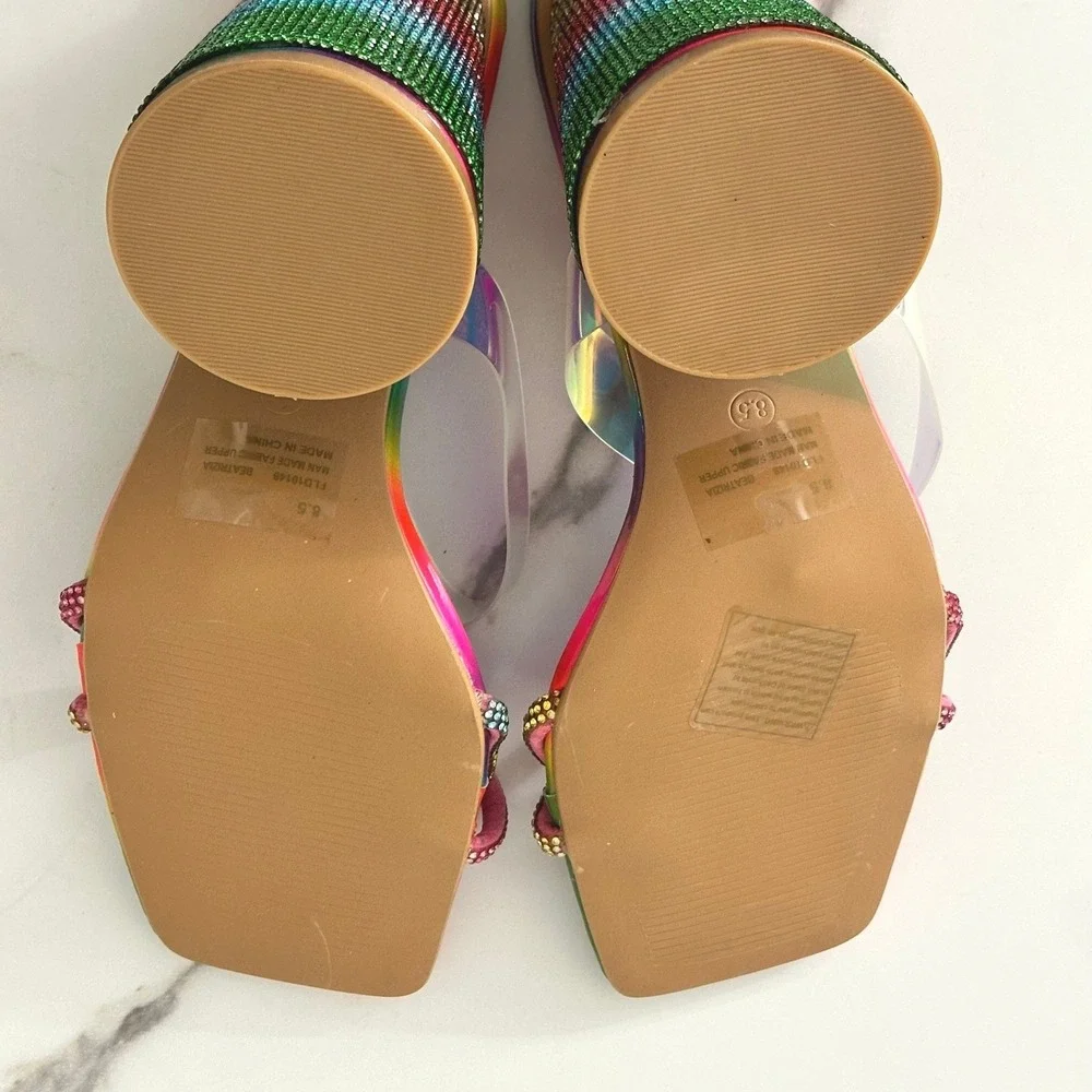 Cape Robbin Beatrizia Rainbow Rhinestone Block Heels Pink Mesh Leggings Set 8.5‎